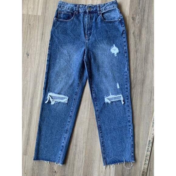 Cotton On Jeans Women’s Sz6 High Waisted 90s Blue Denim Pants Distressed Stretch - Picture 1 of 15